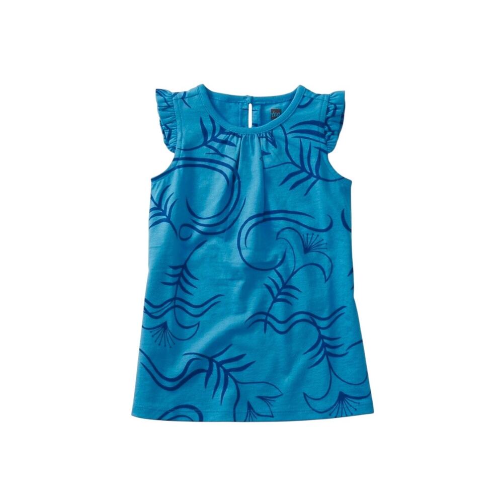 Tea Collection Blue Pottery Floral Pocket Flutter Sleeve Dress size 6-9 months